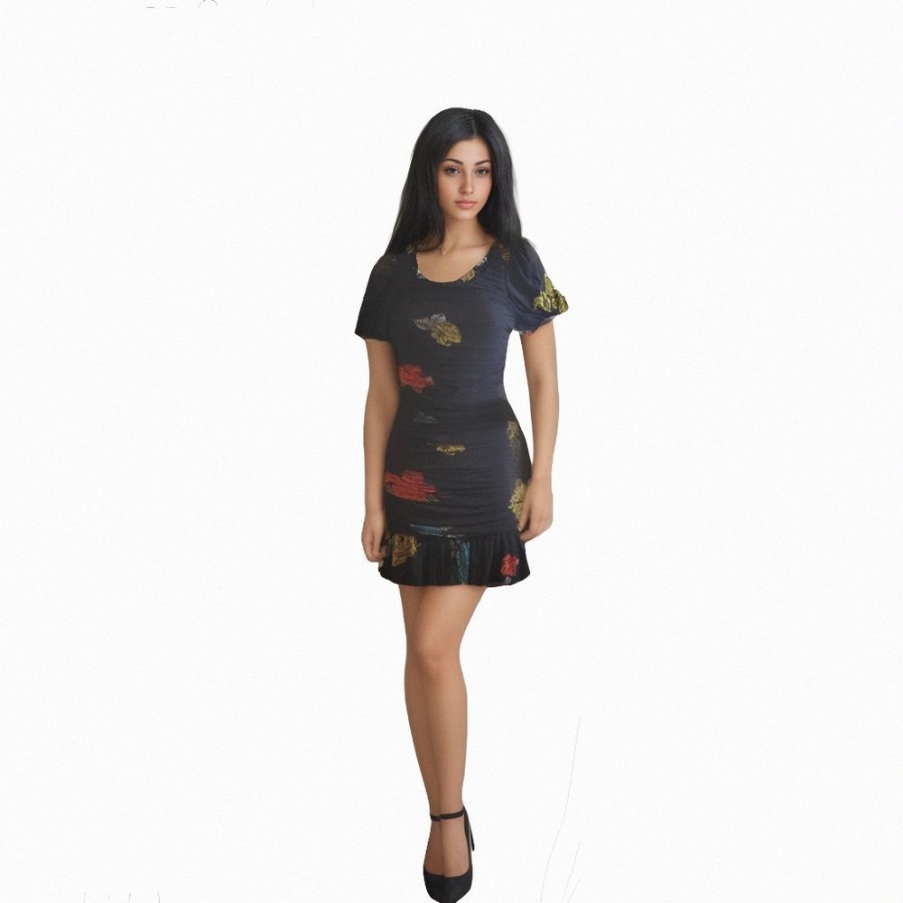 GANNI Ruched Floral print mesh jersey mini dress Size 38 GER - Picture 3 of 8